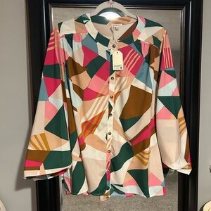 JODIFL Colorful Abstract Button-Up Top